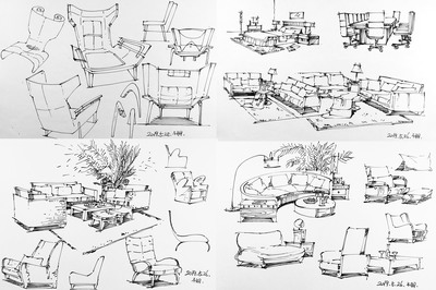 室内设计手绘线稿家具临摹